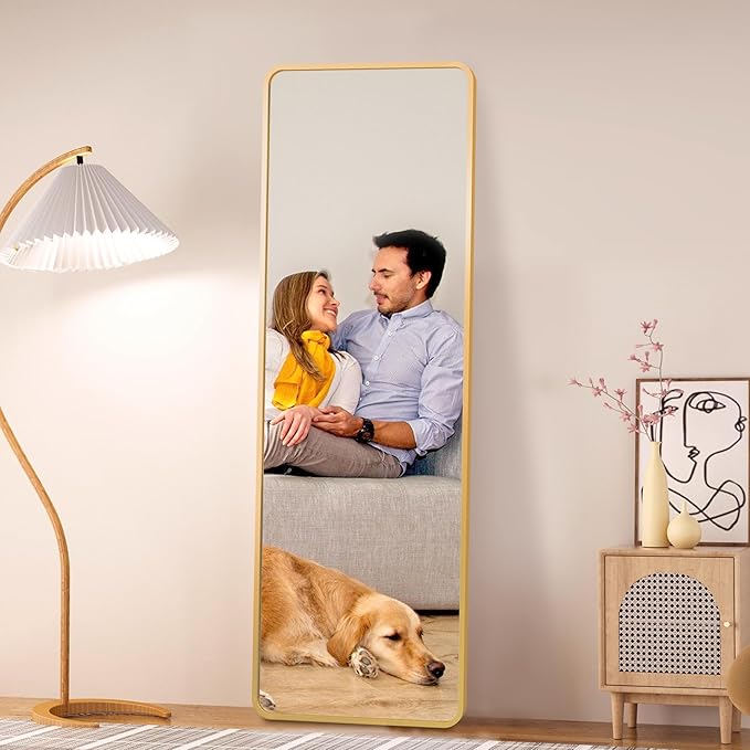 64"x21" Full Length Mirror Rectangle Body Dressing Floor Standing Mirrors for Bedroom & Cloakroom, Gold