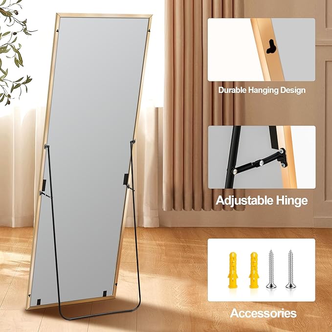 64"x21" Full Length Mirror Rectangle Body Dressing Floor Standing Mirrors for Bedroom & Cloakroom, Gold
