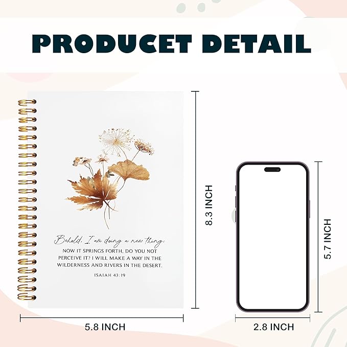 BearCake bible journaling notebook,christian journal bible for women,Bible Notebooks for Note Taking Behold I am Doing a New Thing Floral Christian Notebook bible Journal,Spiral Notebook 5.5x8.3