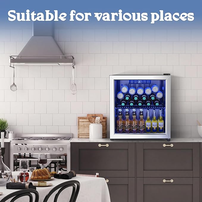 Beverage Refrigerator and Cooler, Freestanding Drink Dispenser for Soda Beer or Wine,70 Can Mini Fridge with Glass Door,Digital Temperature Control,Home, Bar, Office (Silver 1.78 Cu,Ft)