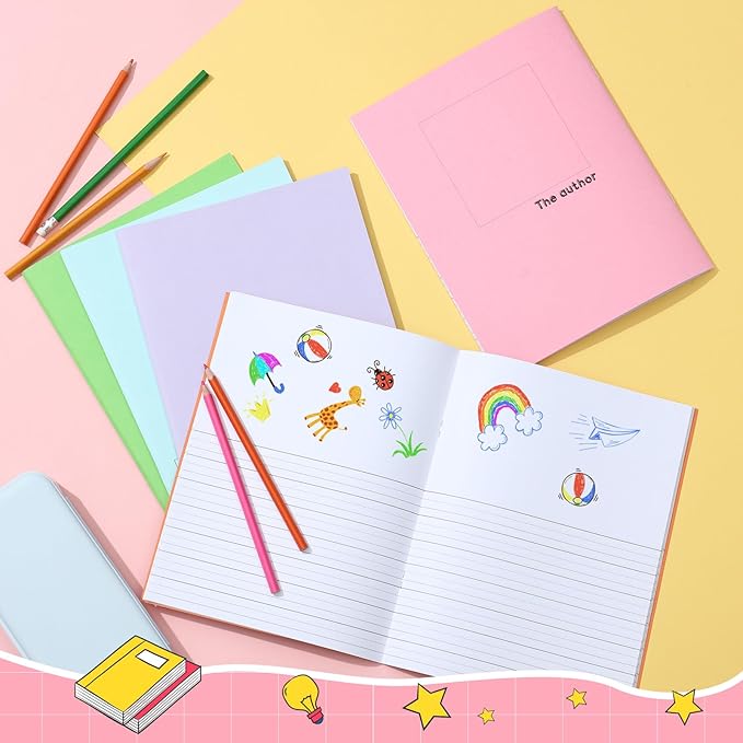 Henoyso 12 Pcs Primary Composition Notebook K-2 9 3/4 x 7 1/2 Inch Primary Journal, Back to School Supplies, Bulk Blank Writing Book for Kid to Write Draw Journal 60 Page Notebooks (Light Color)