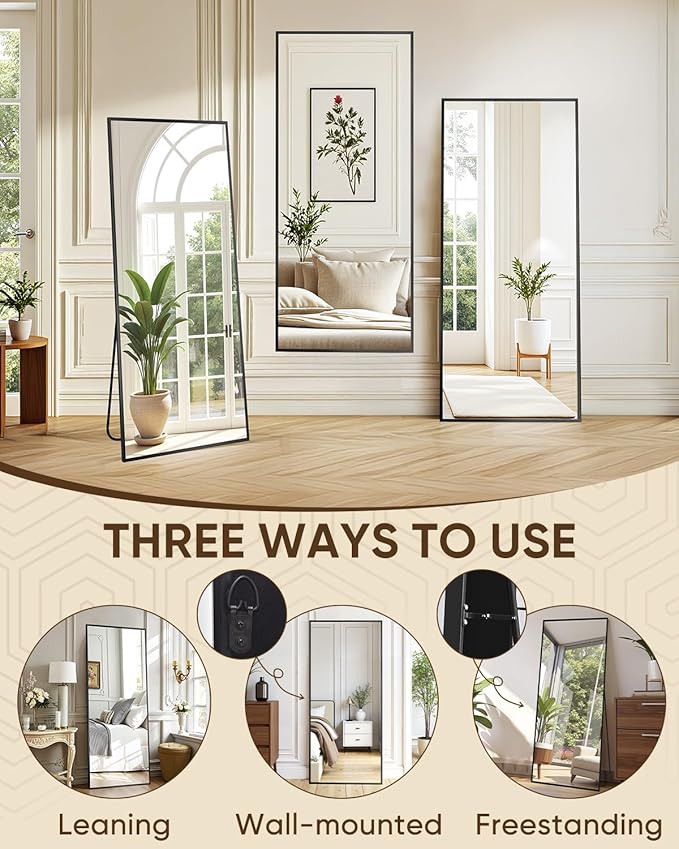 Antok Full Length Mirror, 59"x18" Floor Mirror, Floor Standing Freestanding Full Body Mirror with Stand for Bedroom, Hanging Mounted for Living Room Cloakroom, Black