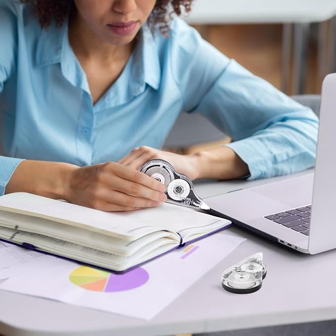 12 Pcs Correction Tape, 39.37 Ft White Wrong Out Tear-Resistant Bulk, Instant Corrections Easy to Use Applicator for School, Office, Note Taking, Journal (Tape Width 0.2 in,Clear)