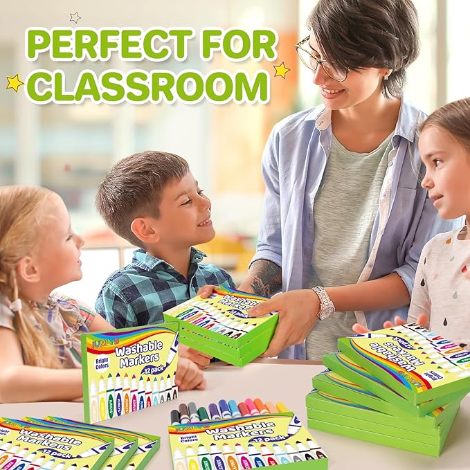 Jumlys 36 Boxes Washable Markers with 12 Colors, Bulk Color Marker for School Classroom, 432 Count Broad Tip Markers for Kids, Classroom Must Haves