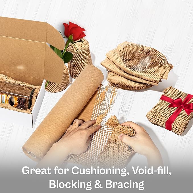 PSBM 60 Roll Honeycomb Packing Paper, 20 Inch x 1000 Feet Bubble Cushioning Wrap For Shipping Materials, Recyclable Honeycomb Paper
