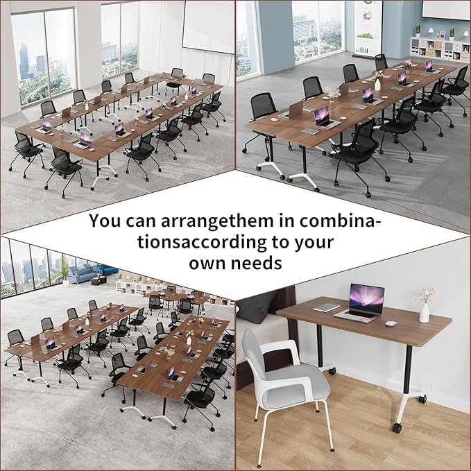 Conference Room Table with Flip-Top Design for Dynamic Meetings, Business Table Computer Desk with Heavy-Duty Frame,Foldable Seminar Meeting Tables for Home Office (2, A, 55.1IN)