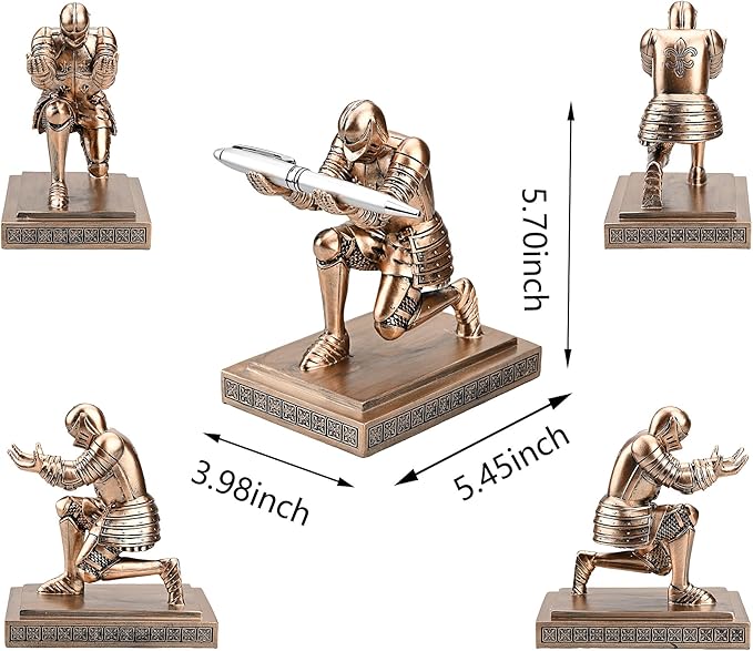 Knight Pen Holder Pen Stand Desk Organizers and Accessories Resin Pencil Holder as Gift with a Fancy Pen for Office and Home Desk Organizer (Bronze)