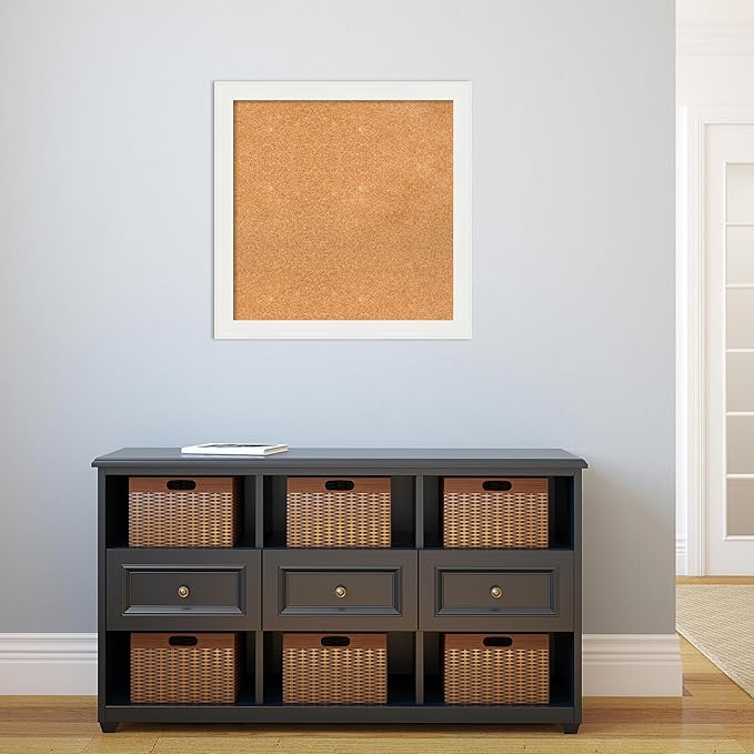 Amanti Art Natural Cork Board for Wall, 27x27 Vision Board with White Frame, Medium Corkboard Office Decor for Home Organization, Casual Corkboard Pinboard to Display Items for Home Organization in