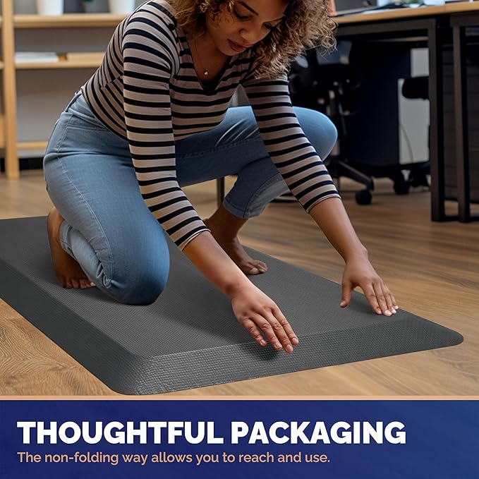 FEATOL Anti Fatigue Mat Floor Mat, Extra Thick Standing Office Desk Mat Memory Foam Cushioned Anti Fatigue Ergonomic Kitchen Mats Comfort Standing Pad NOT PVC 9/10 Inch Thick (Grey, 20x59x9/10-Inch)