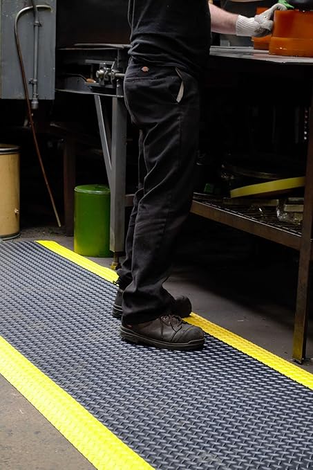 Wearwell 414.1516x2x8BYL Diamond-Plate SpongeCote UltraSoft Mat, 8' Length x 2' Width x 15/16" Thick, Black with Yellow