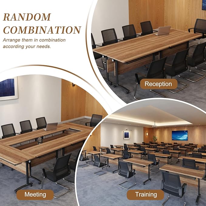 Folding Conference Room Table, Modern Conference Tables with Silent Wheels, Large Rectangular Mobile Training Tables for Office Classroom, Foldable Modular Boardroom Seminar Table (2pack L63in)