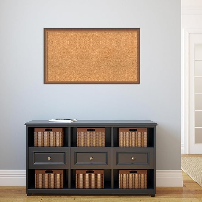 Amanti Art Natural Cork Board for Wall, 22x38 Vision Board with Bronze Frame, Large Corkboard Office Decor for Home Organization, Modern Corkboard Pinboard to Display Items for Home Organization in