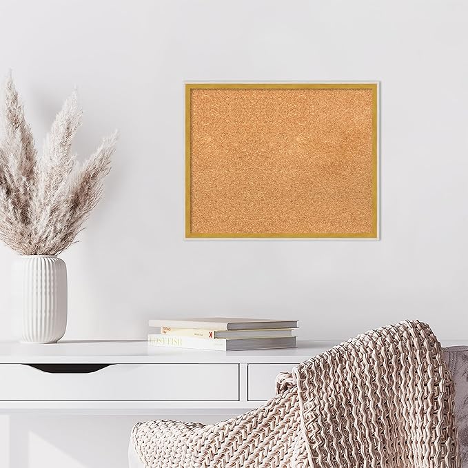 Amanti Art Natural Cork Board for Wall, 17x21 Vision Board with White Frame, Small Corkboard Office Decor for Home Organization, Modern Corkboard Pinboard to Display Items for Home Organization in