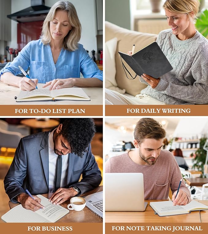 Lined Journal Notebook for Men & Women,200 Pages A5 Hardcover Leather Notebook (5.9"x8.5"), Travel Journal for Work, School, Business Writing, Note Taking, Notepad Diary (Grey)