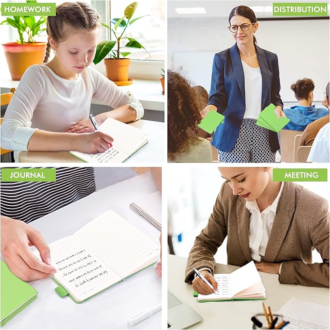 feela 15 Pack Pocket Small Notebooks Bulk, Mini Cute Memo Notepads Hardcover College Ruled Lined Journals with Pen Holder for Women Girls Office School, with 15 Black Pens, 3.5”x 5.5”, A6, Green
