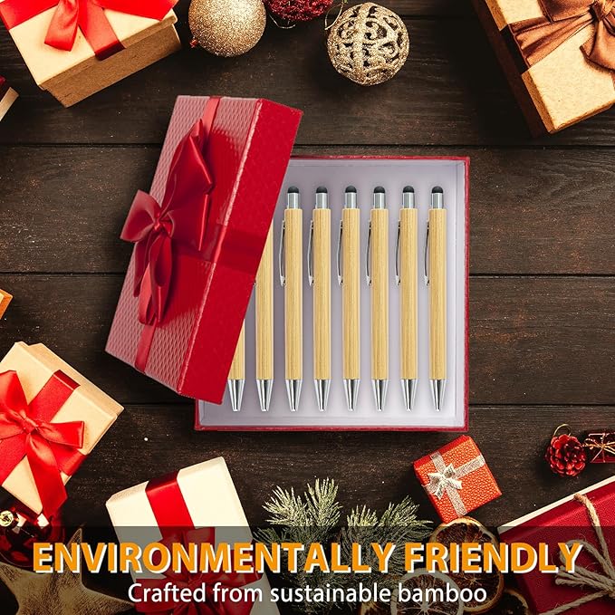 Bamboo Pens Bulk with Touch Stylus Tip Wooden Bamboo Pens Engraving Wooden Ballpoint Pen Customizable Gift Pen Bulk 50pcs