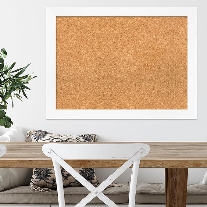 Amanti Art Natural Cork Board for Wall, 23x31 Vision Board with White Frame, Medium Corkboard Office Decor for Home Organization, Modern Corkboard Pinboard to Display Items for Home Organization in