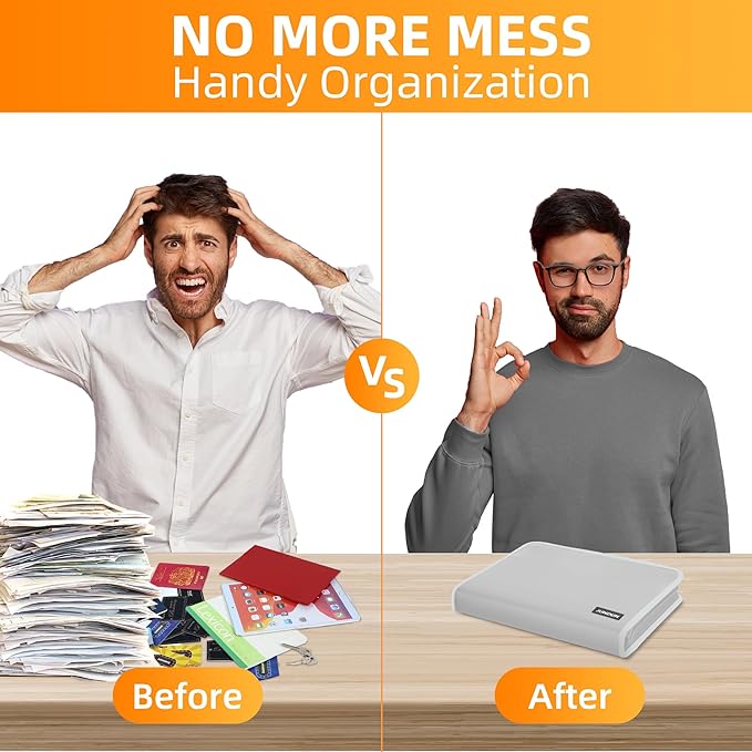 JUNDUN Accordion File Organizer - 12 Pocket Expanding File Folder with Zipper & Labels - Fireproof File Folder Organizer with Multi-Pockets,Document Organizer for Letter A4 Files and More (Silver)