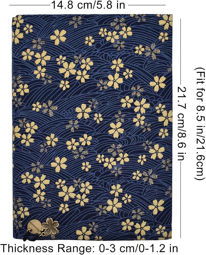 BLBMH 5.5x8.5 inch Book Covers for Paperbacks Adjustable Book Cover for Women Book Lovers Gifts Bible Novels Journal Soft Cloth Protector - Blue Sakura 8.5in