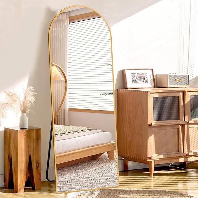 64"x21" Arched Full Length Mirror, Elegant Full Body Mirror with Stand for Bedroom & Cloakroom, Gold