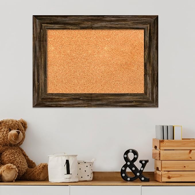 Amanti Art Natural Cork Board for Wall, 17x23 Vision Board with Brown Wood Frame, Small Corkboard Office Decor for Home Organization, Country Rustic Corkboard Pinboard to Display Items for Home