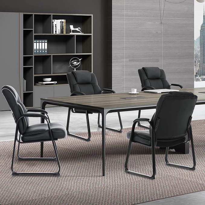 CLATINA Big & Tall 500 lb. Guest Chair, Leather Reception Chairs with Sled Base and Padded Arm Rest for Waiting Room Office Home and Meeting Conference-Black