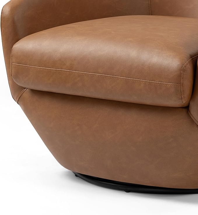 UIXE Faux Leather Swivel Accent Chairs Set of 2, Barrel Chair Upholstered Club Armchair for Living Room, Comfy Single Sofa Bedroom Side Reading Seat - Brown