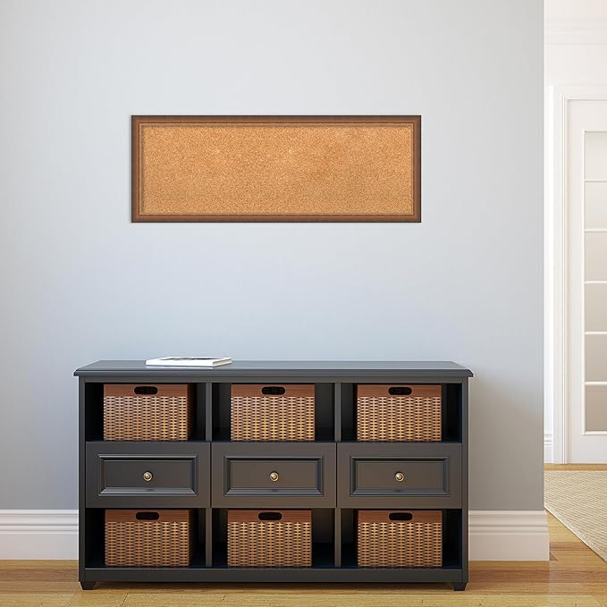 Amanti Art Natural Cork Board for Wall, 14x38 Vision Board with Bronze Frame, Medium Corkboard Office Decor for Home Organization, Modern Corkboard Pinboard to Display Items for Home Organization in