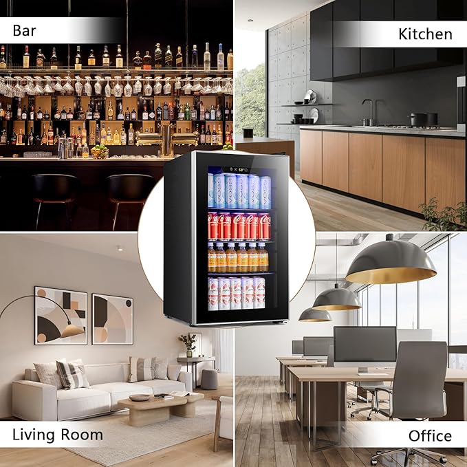 Antarctic Star Beverage Refrigerator Cooler ETL Approved - 95 Can Mini Fridge Glass Door for Soda Beer Wine, 32-61℉, Quiet Compressor, Removable Shelves for Home, Office or Bar, 2.3 cu.ft