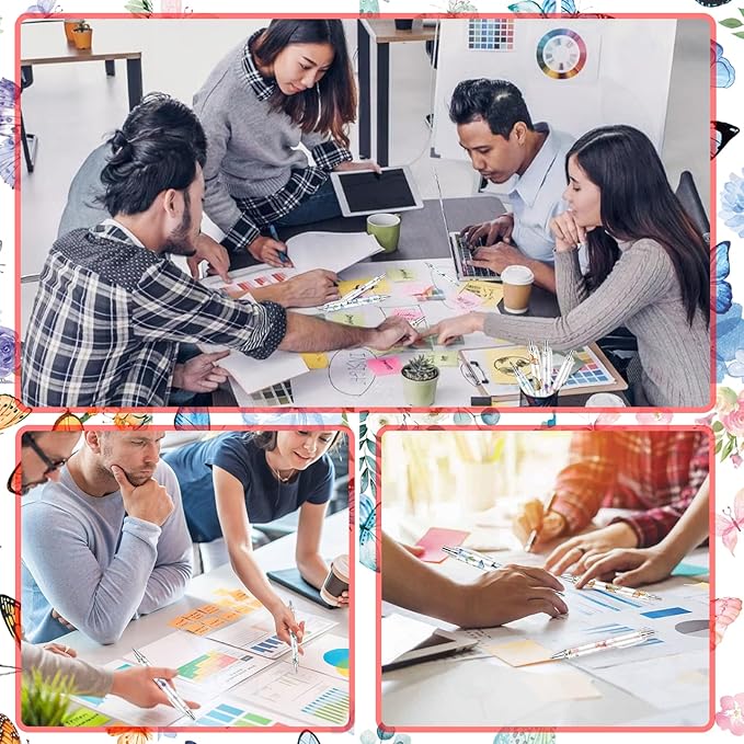 10 PCS Butterfly Ballpoint Pen Retractable Ballpoint Pen, 0.5mm Ball Point Pens for Office Stationery Home School Supplies for Women Teacher Gifts Black Ink, Medium Point (Butterfly, 10)