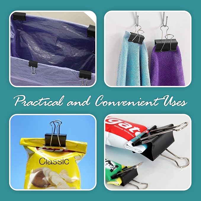 Binder Clips - 48 Small Binder Clips, 0.75 Inch Black Paper Clamps, File Clip for Home, Office and School Supplies
