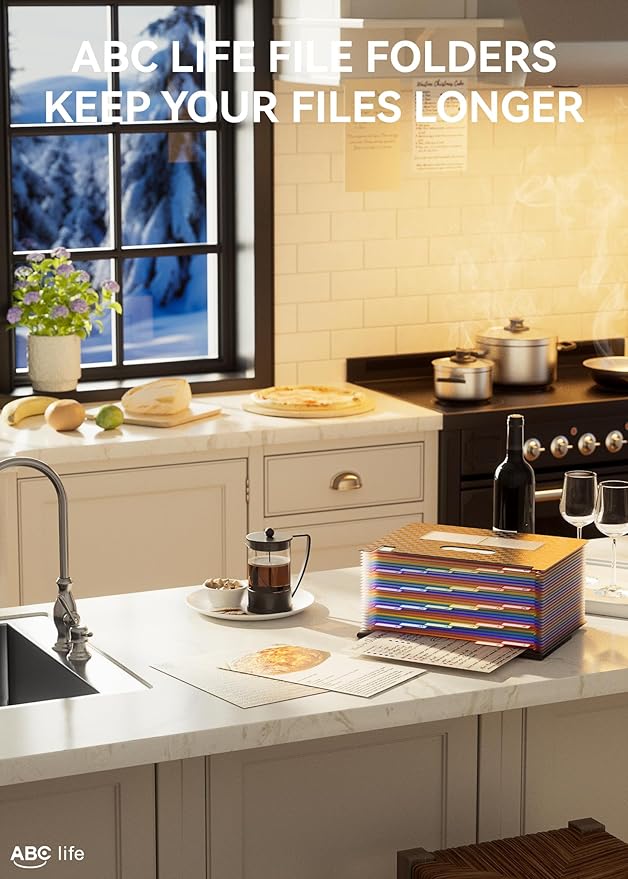 ABC life 26 Pockets Accordion File Organizer, Expanding File Folders, Portable Monthly Bill Receipt Organizer with Colorful A-Z Tabs, Desktop Folders Letter A4 Paper Document Storage for Home Office