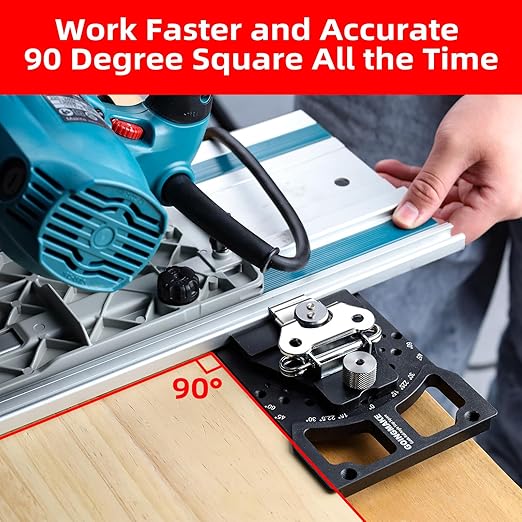 Adjustable Angle Track Saw Square with -60° to 60° Quick Positive Angle Stop,Guide Rail Square,Protractor,90 Degree Right Angle Rail Square Guide Compatible with Festool and Makita