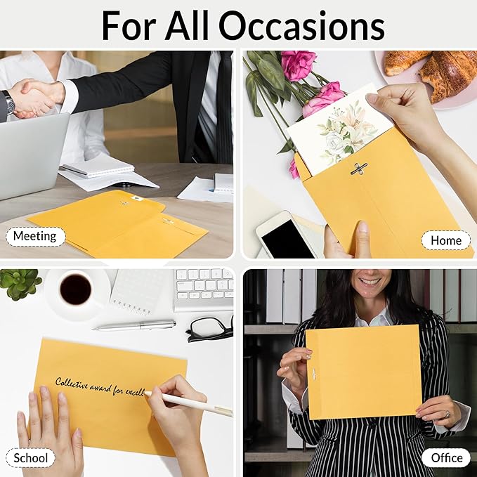 SUNEE 10x13 Clasp Envelopes 100 Count - 10x13 Inch Brown Kraft Envelopes with Clasp Closure – for Home, Office, Business, Legal or School, Great for Filing, Storing or Mailing Documents