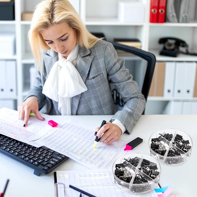 1560 Pcs Paper Clips and Binder Clips Assorted Sizes, Large Medium Small Binder Clip Paperclips Thumb Tacks, College Supplies Home Office Supplies Document Organizing(Black)