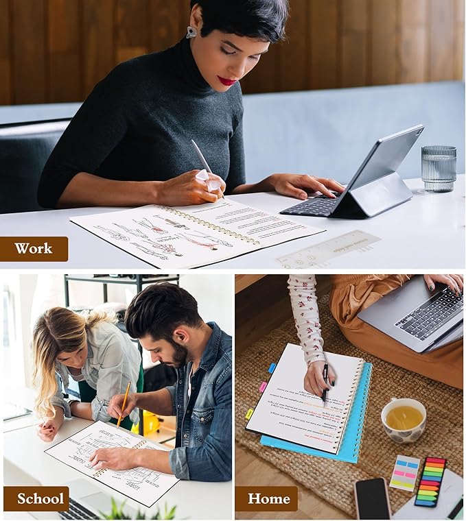 Blank Spiral Notebook Journal 8.5” x 11”, A4 Large Sketch Book for Women Men, 100 GSM Blank Paper Drawing Notebook, Plastic Hardcover Spiral Bound Sketchbook for Sketching Work School Writing, Black