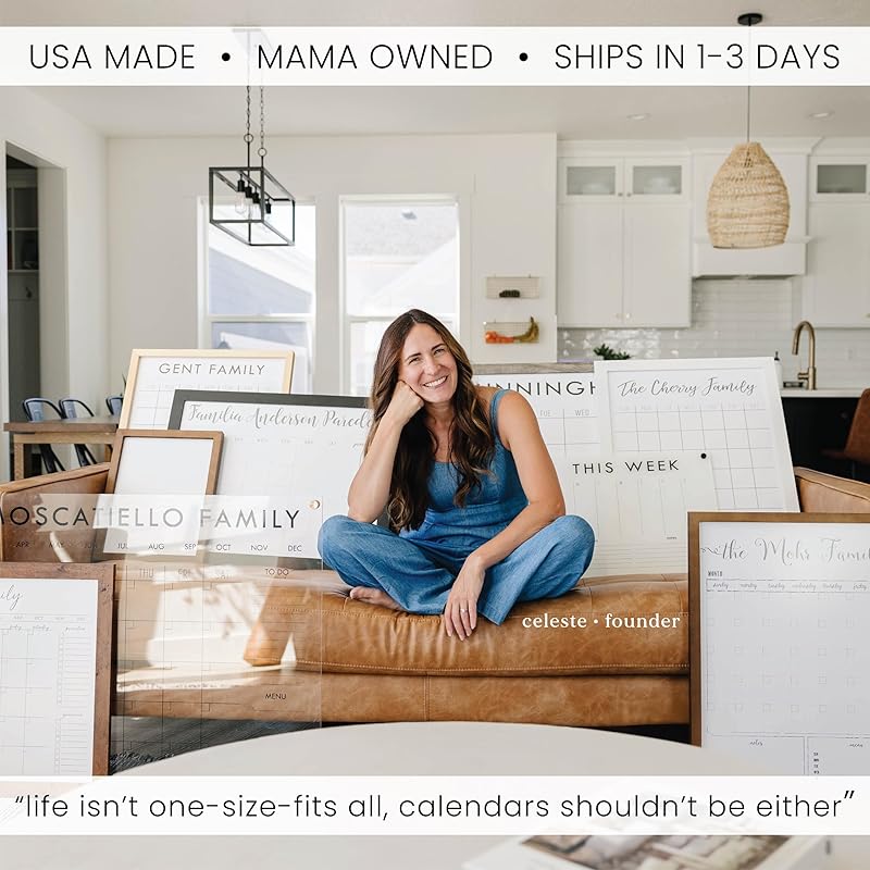 Personalized Clear Acrylic Calendar for Wall, Calendar Whiteboard for Wall, Dry Erase Wall Calendar, Wall Calendar Organizer System for Home (Cursive, Jade, 38"W x 26"H)