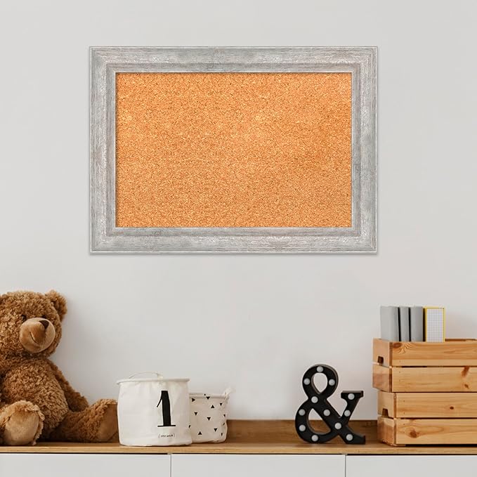 Amanti Art Natural Cork Board for Wall, 15x21 Vision Board with Silver Wood Frame, Small Corkboard Office Decor for Home Organization, Modern Corkboard Pinboard to Display Items for Home Organization
