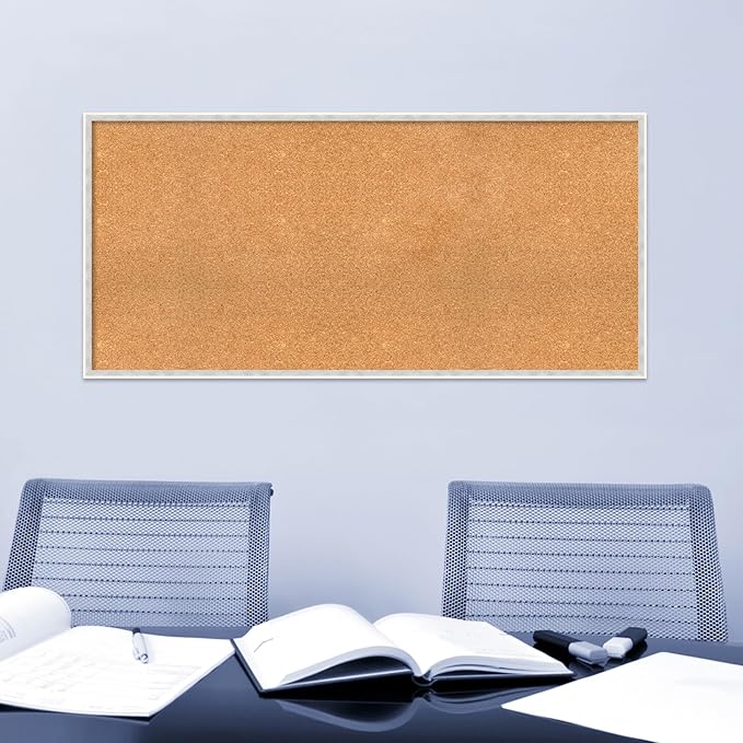 Amanti Art Natural Cork Board for Wall, 25x53 Vision Board with White Frame, Oversize Corkboard Office Decor for Home Organization, Modern Corkboard Pinboard to Display Items for Home Organization in