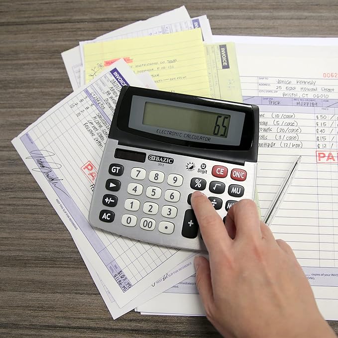 BAZIC 12-Digit Dual Power Desktop Calculator with Adjustable Display (Case of 72) (3012-72)