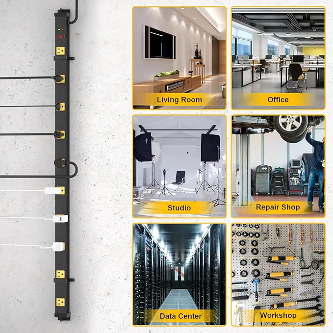 10 Outlet Surge Protector, Long Metal Wide Spaced Garage Industrial Power Strip, Heavy Duty with 6 FT Cord, 15A, 125V, 1875W, 2700 Joules, 2Pack, SGS Listed
