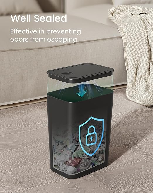 Cesun Bathroom Trash Can with Lid, 2 Pack 2.6 Gallon Small Black Garbage Can, Press Top Lid Trash Bin, Dog Proof Trash Cans Plastic Waste Basket for Bedroom Toilet Office