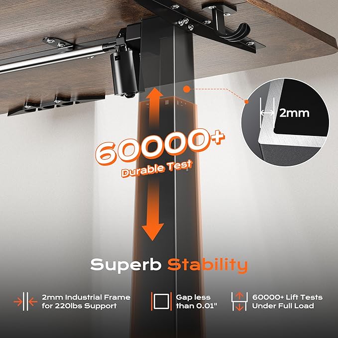 Huuger 48 x 28 Large Electric Standing Desk, Height Adjustable Desk, 27.6" Deep Desktop, Stand up Gaming, 2 Hooks, 3 Preset Heights, for Home Office, Rustic Brown