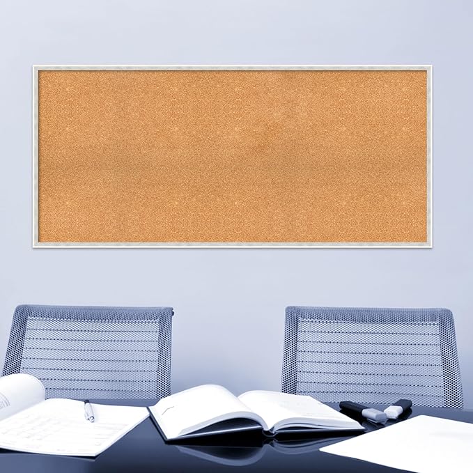 Amanti Art Natural Cork Board for Wall, 27x59 Vision Board with White Frame, Oversize Corkboard Office Decor for Home Organization, Modern Corkboard Pinboard to Display Items for Home Organization in