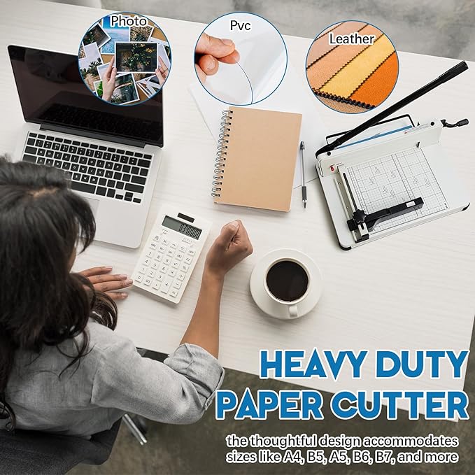 12 Inch A4 Guillotine Paper Cutter Heavy Duty Paper Cutter 400 Sheet Capacity Stack Cards Trimmer Steel Slicer with Metal Base for Cards Leather Office Home School (Beige)