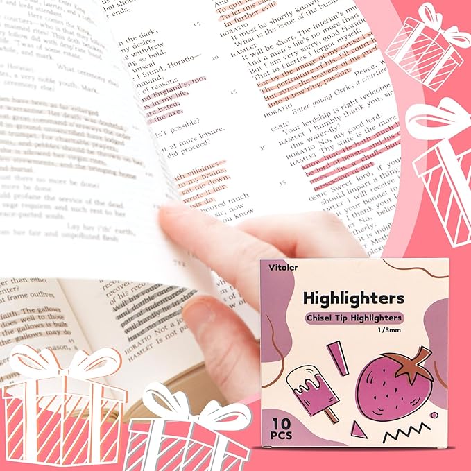 Vitoler Highlighters Assorted Colors,10pcs Cute Pastel Highlighters Multicolor Highlighter for Aesthetic Office School Supplies