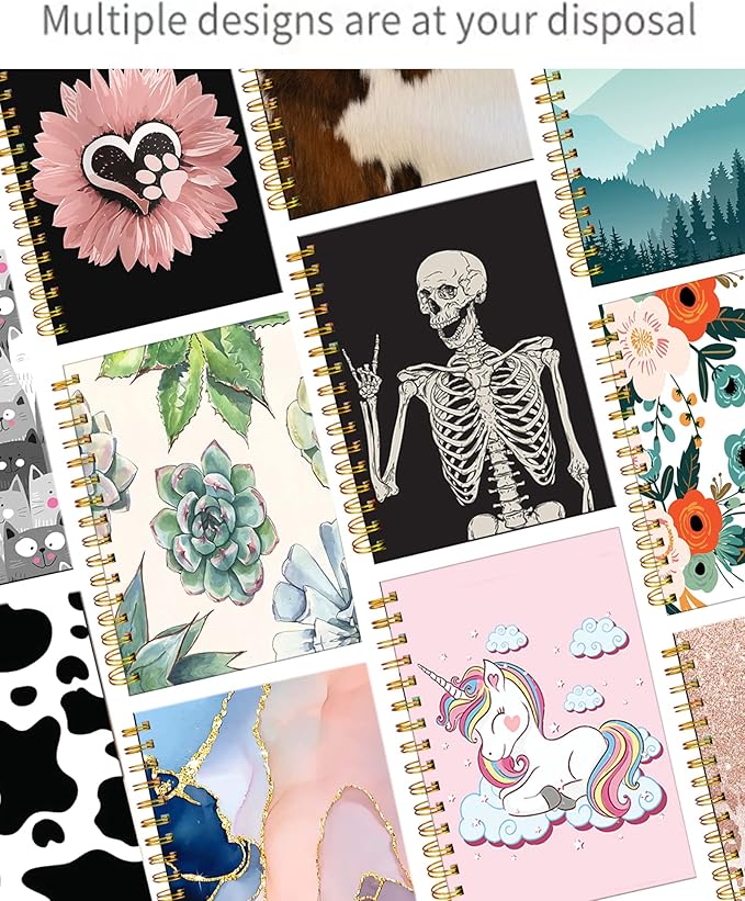 iampanda Spiral Journal Notebook,Strong Twin-Wire Binding with Premium Paper for Girl Women,Pink Floral 60 Sheets A5 College Ruled Notebook/Journal,Perfect for School Office Home Gifts,Cool Skull