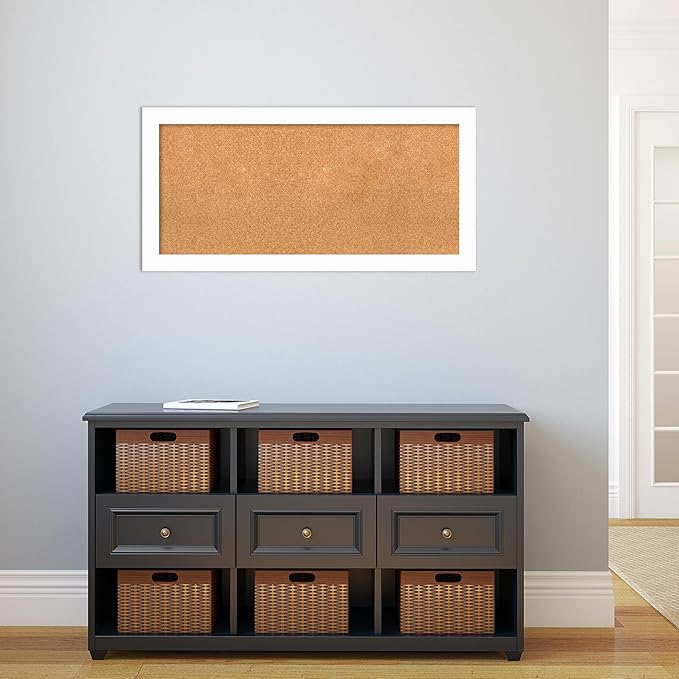 Amanti Art Natural Cork Board for Wall, 19x39 Vision Board with White Frame, Medium Corkboard Office Decor for Home Organization, Casual Corkboard Pinboard to Display Items for Home Organization in