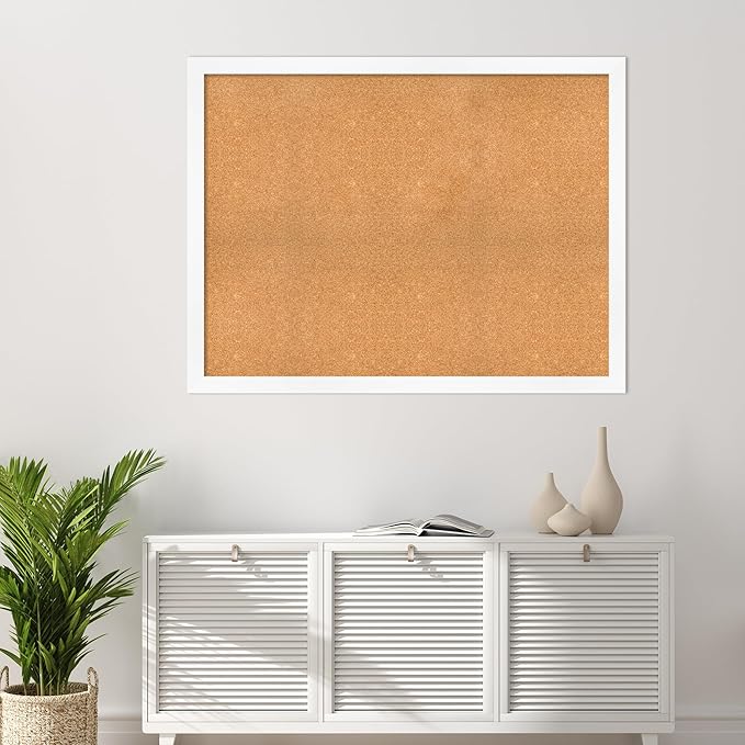 Amanti Art Natural Cork Board for Wall, 39x51 Vision Board with White Frame, Oversize Corkboard Office Decor for Home Organization, Modern Corkboard Pinboard to Display Items for Home Organization in