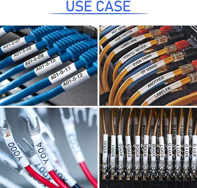 10PK Compatible for Ptouch HSe-221 HSe221 HS-221 HS221 Black on White 8.8mm 0.34'' Heat Shrink Tubing for Wire Cable for PT-D200 PT-D215e PT-D201 PT-D210 Label Maker Tape